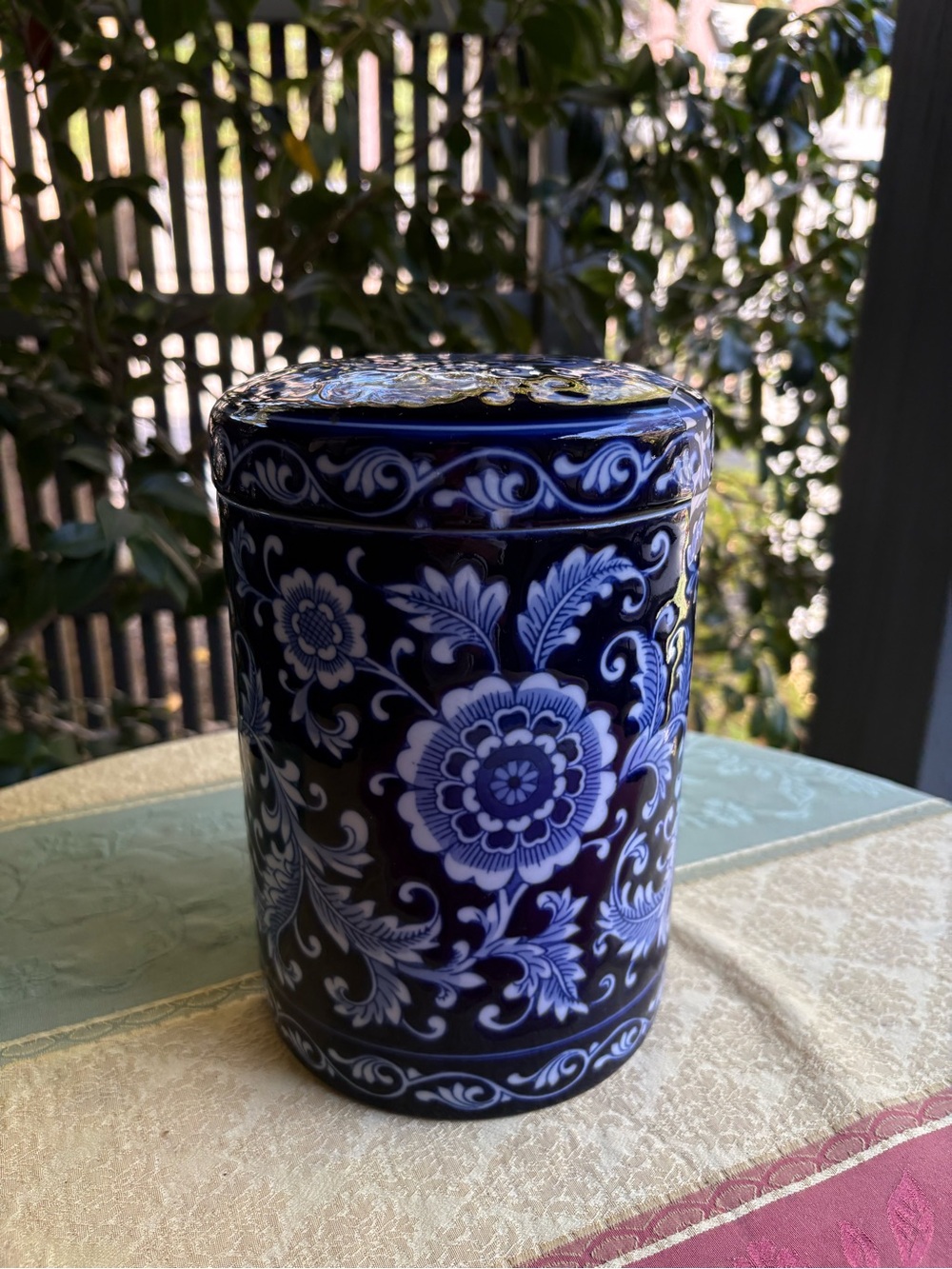 Blue & White Floral Ceramic Ginger Jar